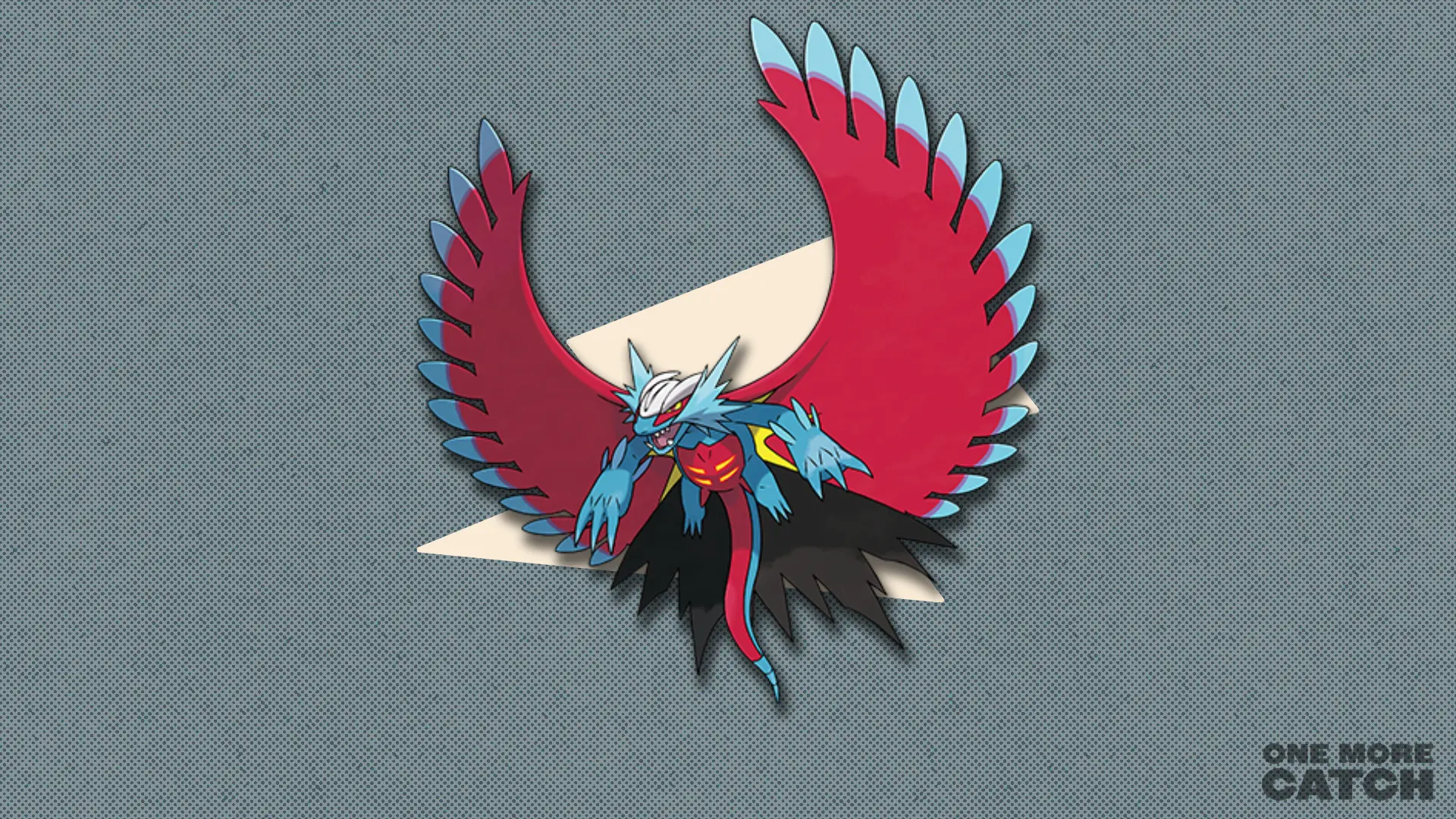 Roaring Moon in front of a polygonal shape and a textured background.