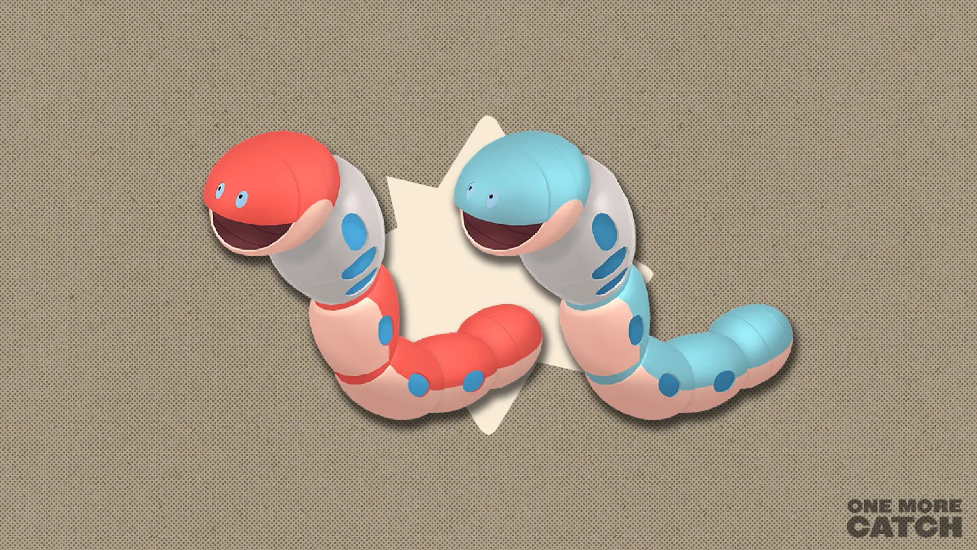 Orthworm and shiny Orthworm against a polygonal shape and textured background.