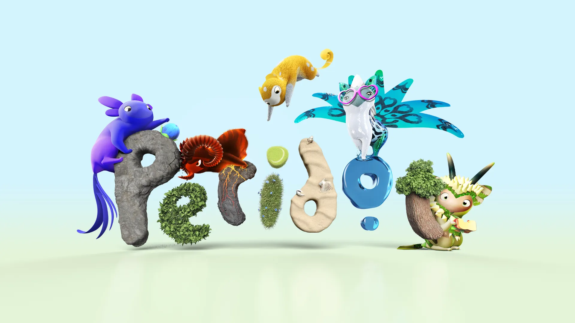 The Peridot logo, adorned with creatures, against a light blue background.