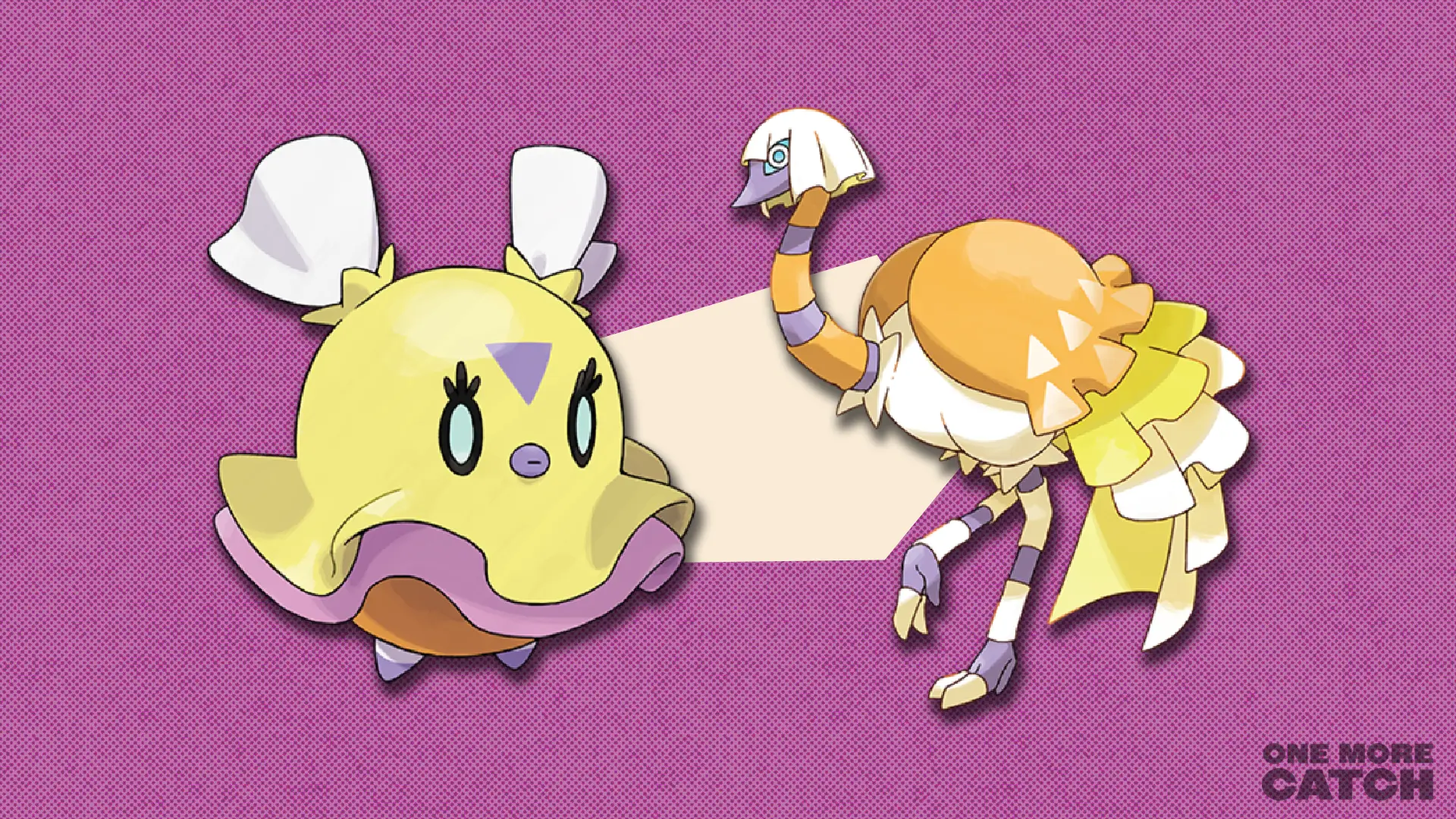 Flittle and Espathra in front of a polygonal shape and a textured background.