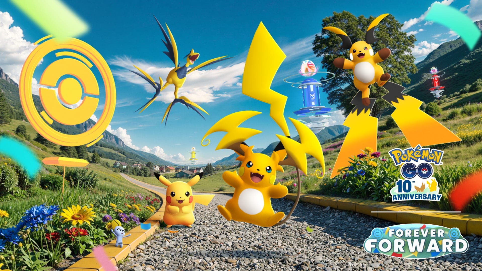 A promotional image for the 'Forever Forward' season in Pokémon Go.
