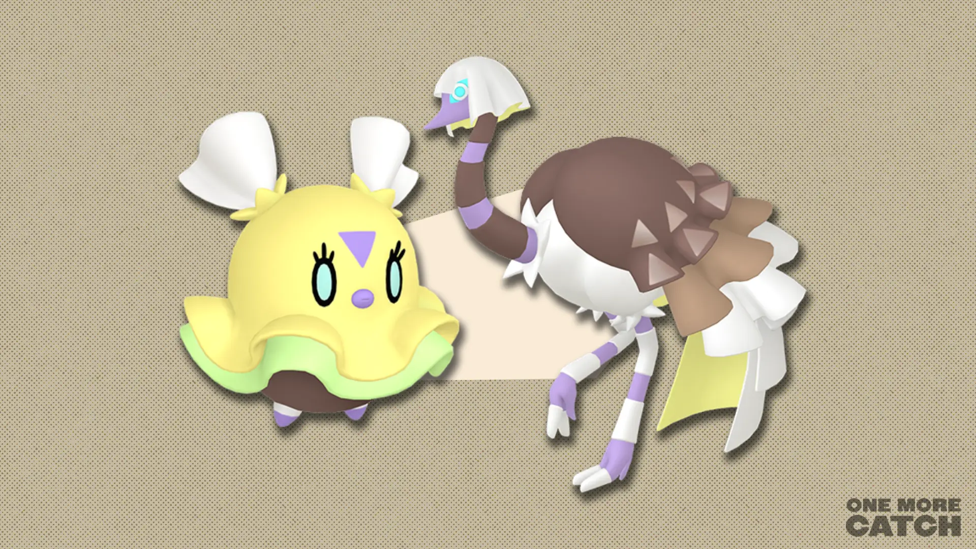 Shiny Flittle and shiny Espathra against a polygonal shape and textured background.