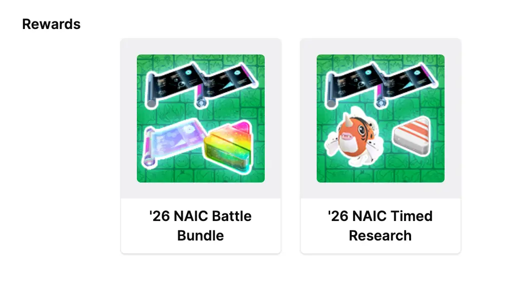 A screenshot showing Pokémon Go's NAIC Twitch drop rewards.