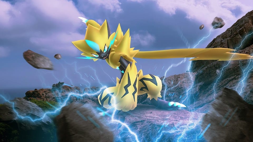 Zeraora smashing into the ground in a promotional Pokémon Go image.