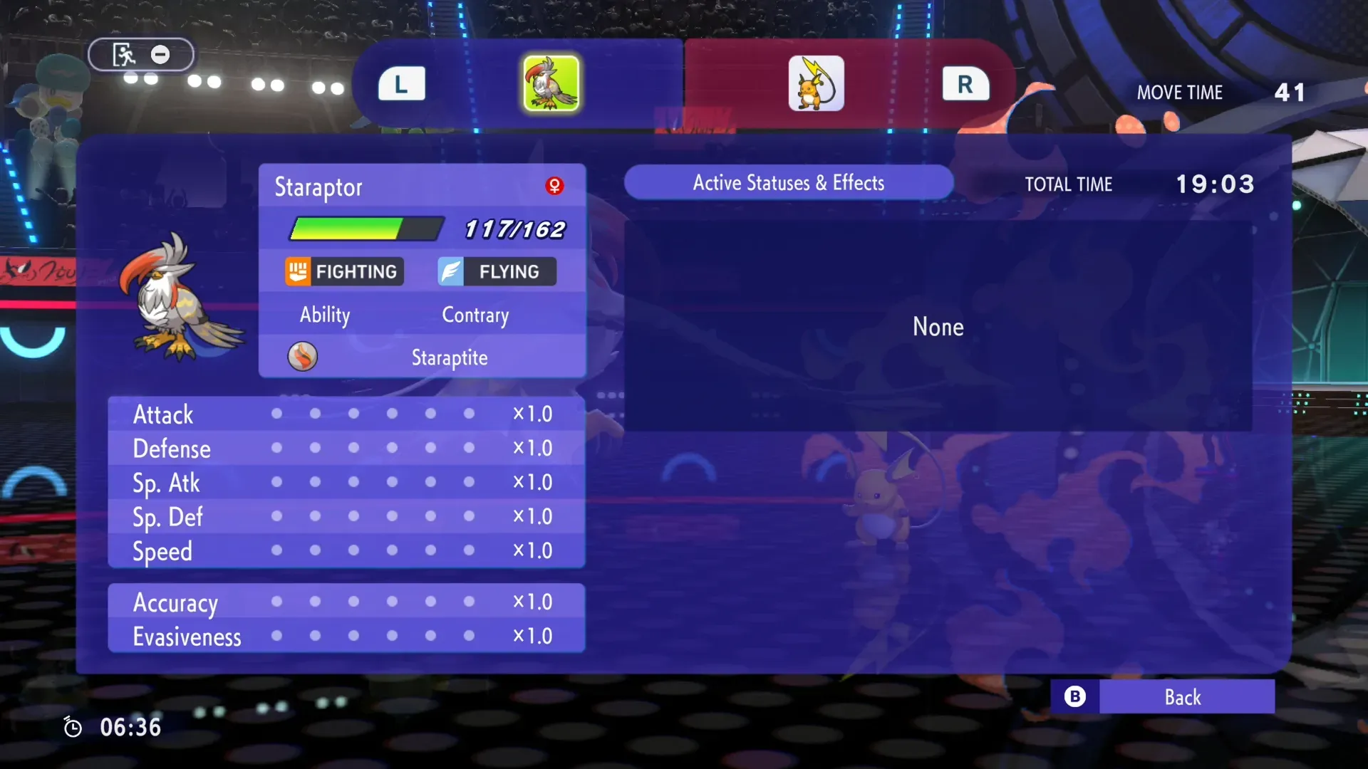 A stats screen for Mega Staraptor, showing the ability Contrary.
