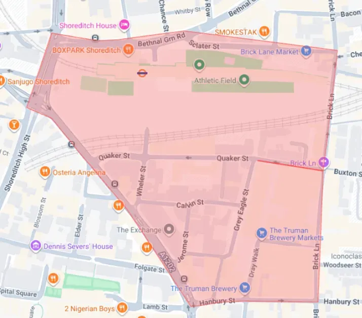 A map image of the Pokémon Go Summer Quest event in Shoreditch, London.