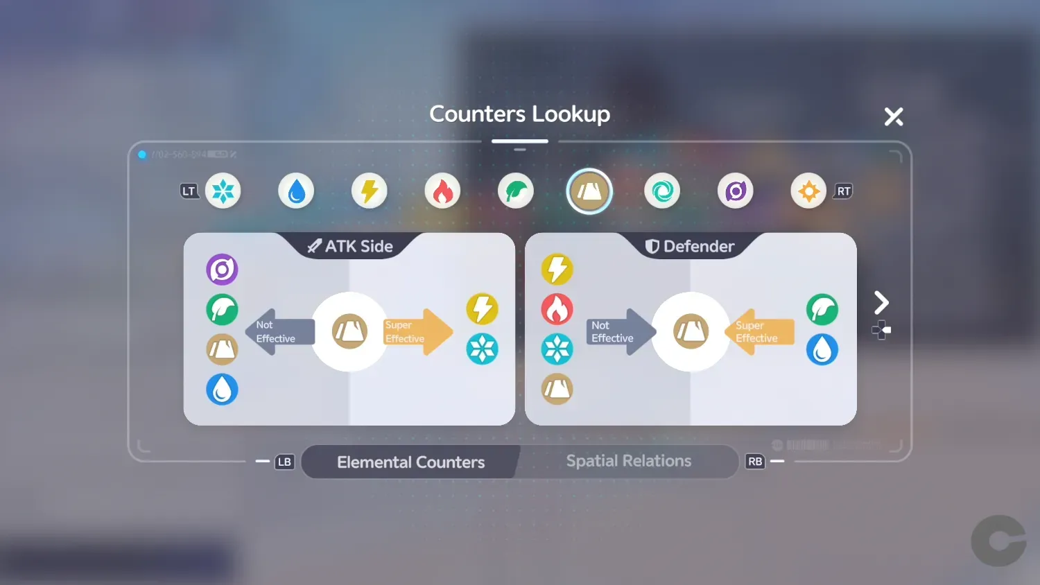 A graphic showing Rock counters and weaknesses in Aniimo.