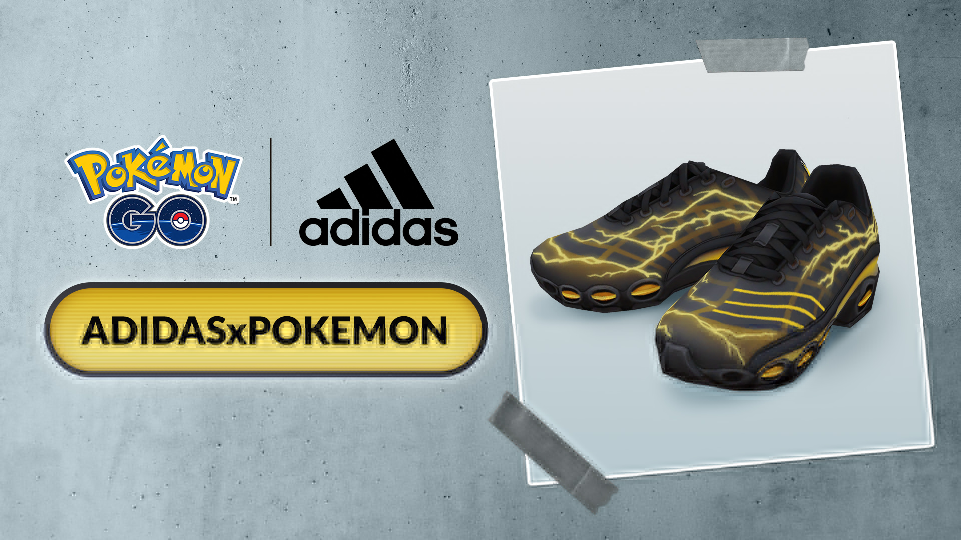 A promo image for a Pokémon Go adidas code rewarding adidas trainers.