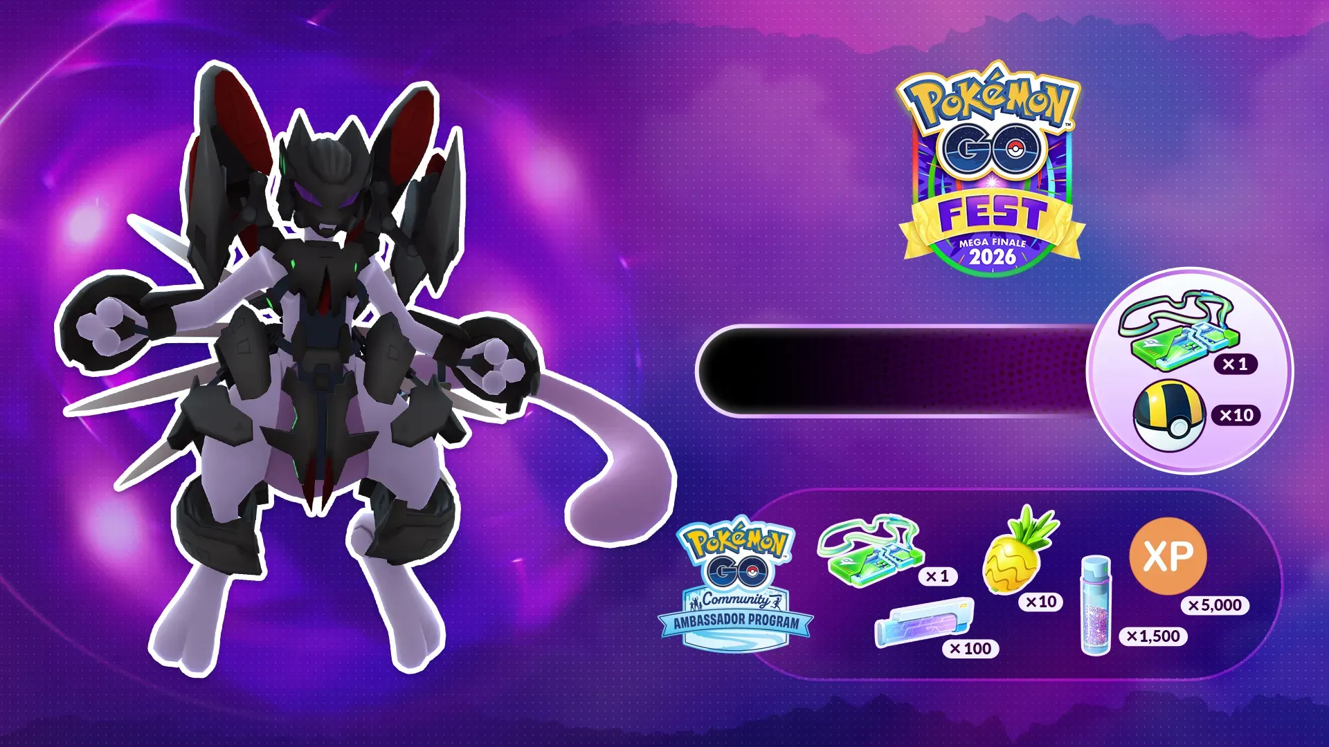 A promotional image for the Armored Mewtwo Meetup Challenge.