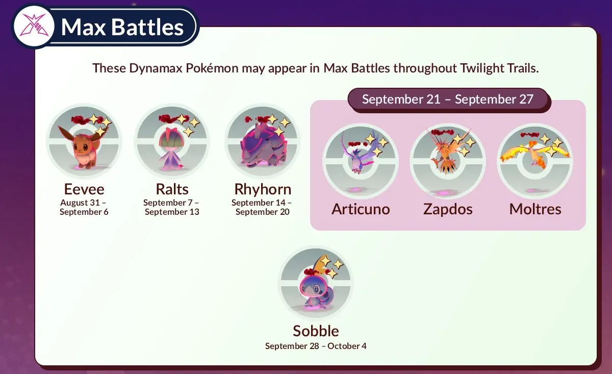 The September Max Monday schedule in Pokémon Go.