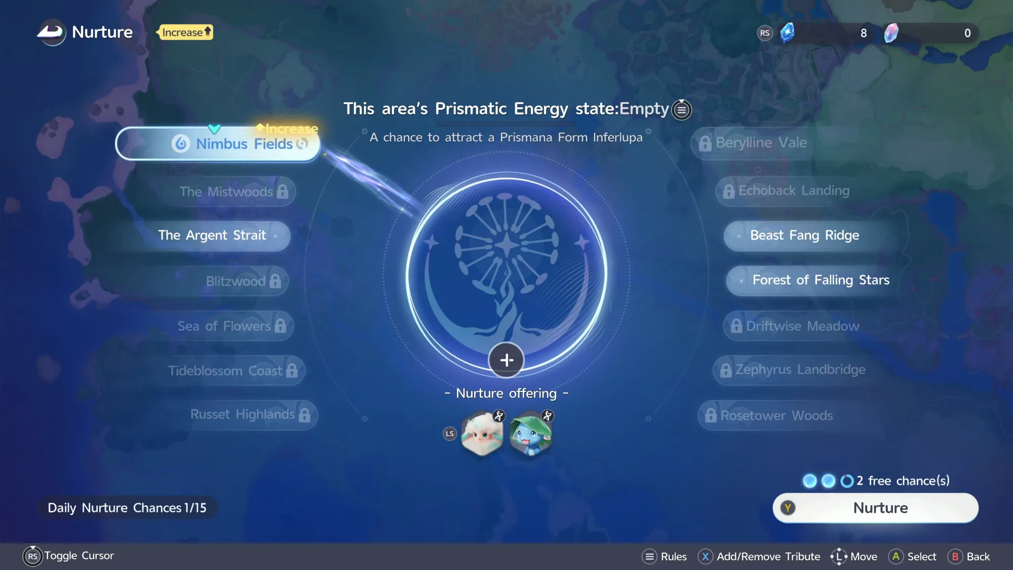 The Nuture menu in Aniimo.