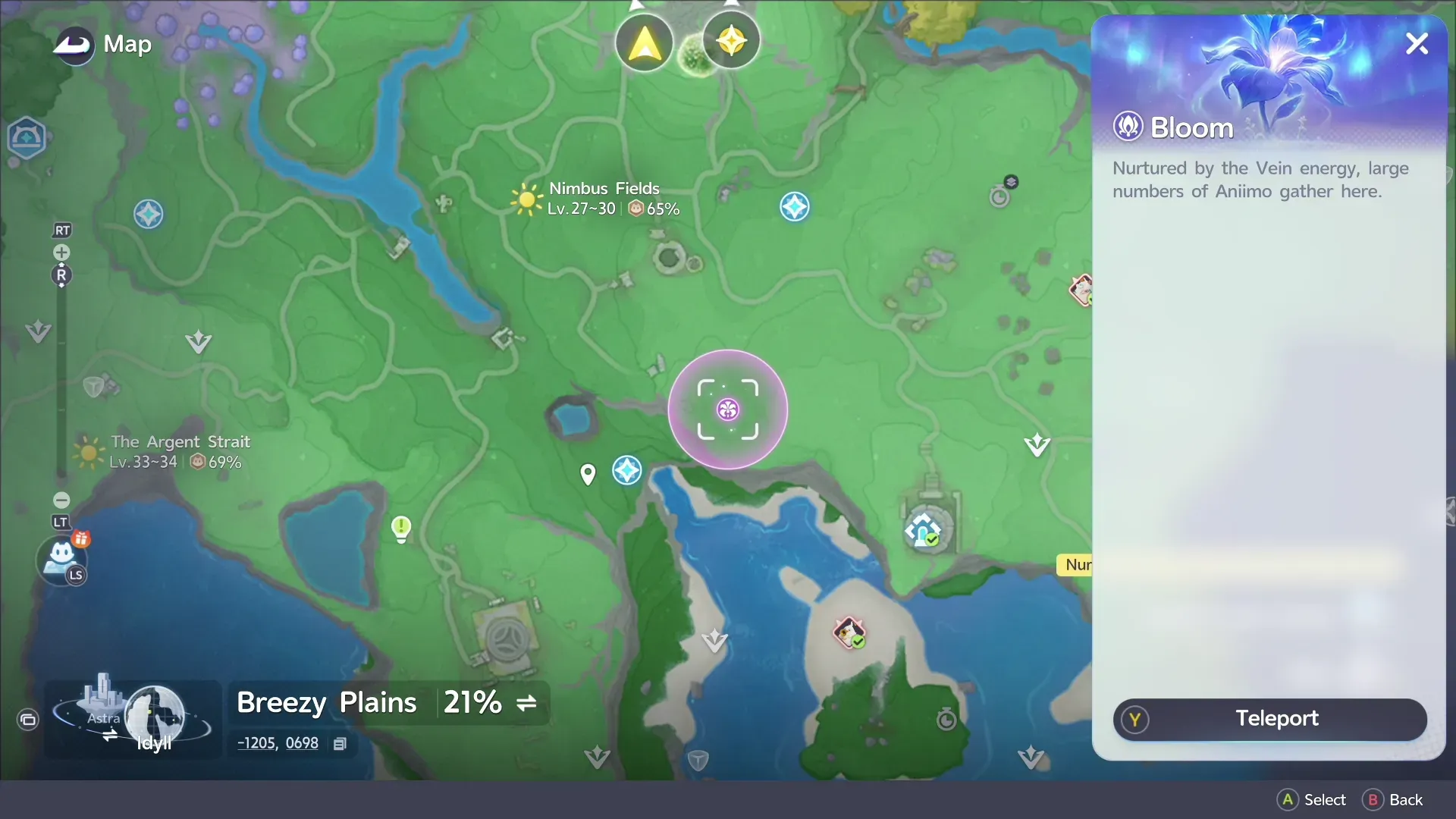A map showing a Bloom location in Aniimo.