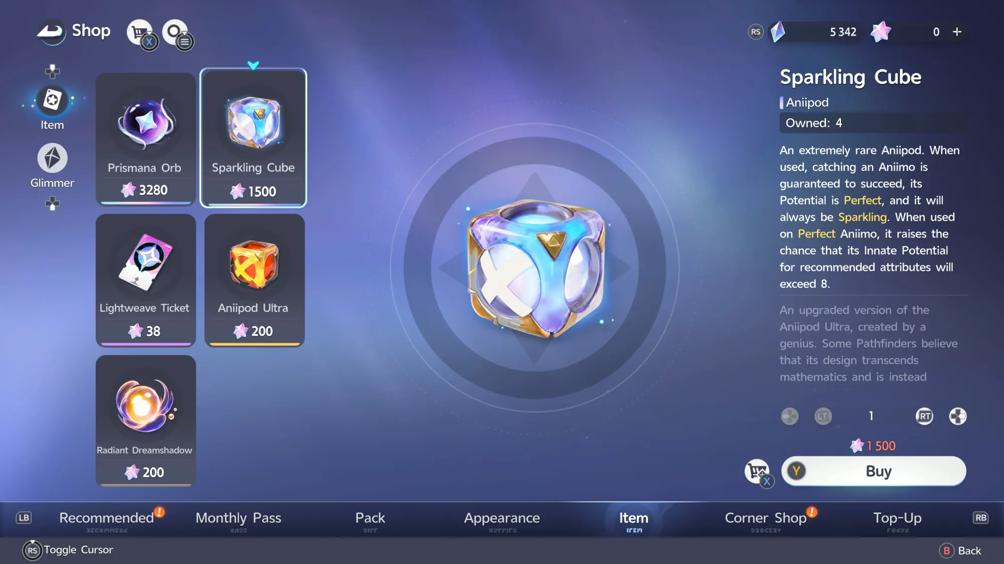 An Sparkling Cube listed in Aniimo.