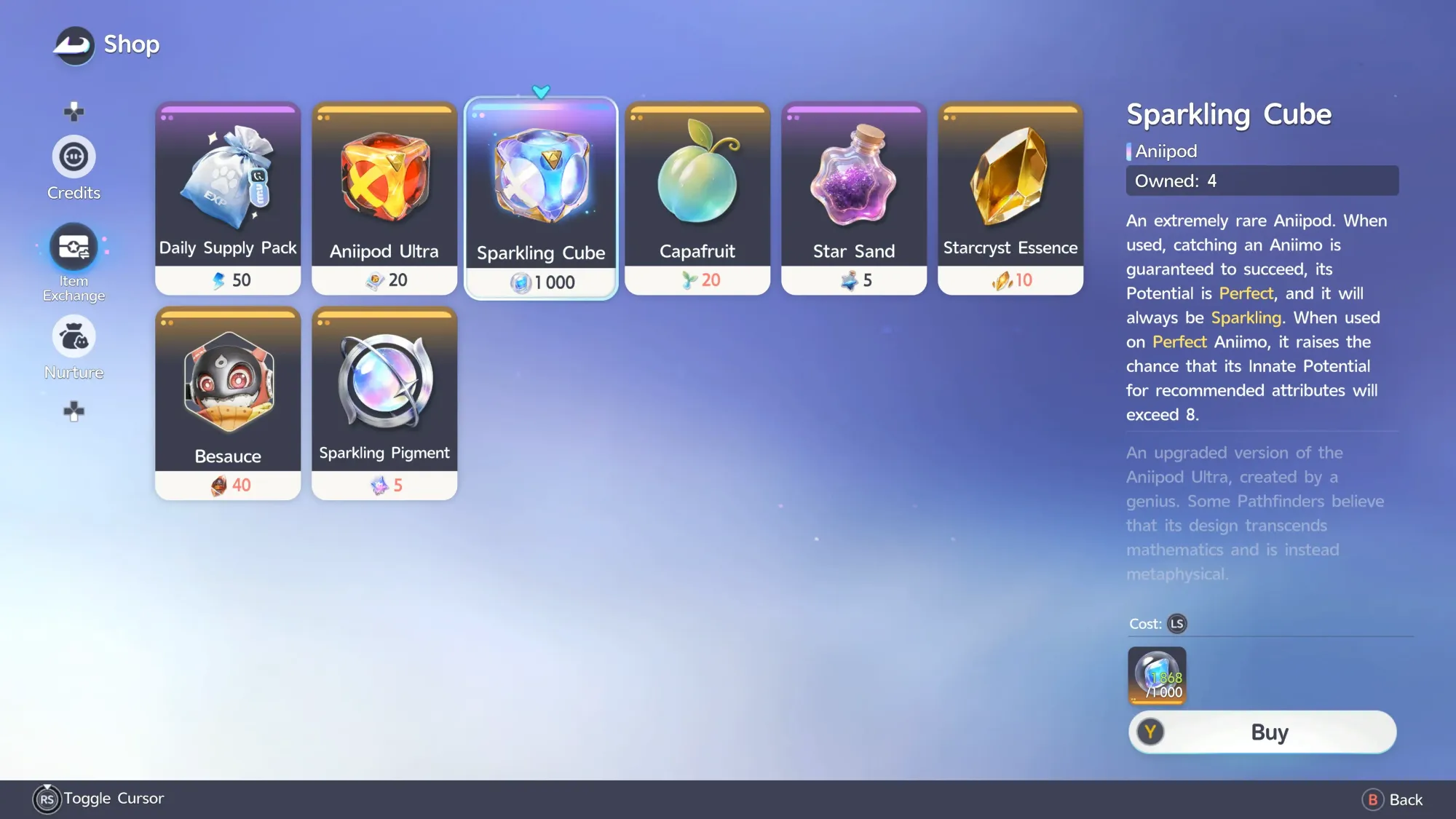 An Sparkling Cube listed in Aniimo.