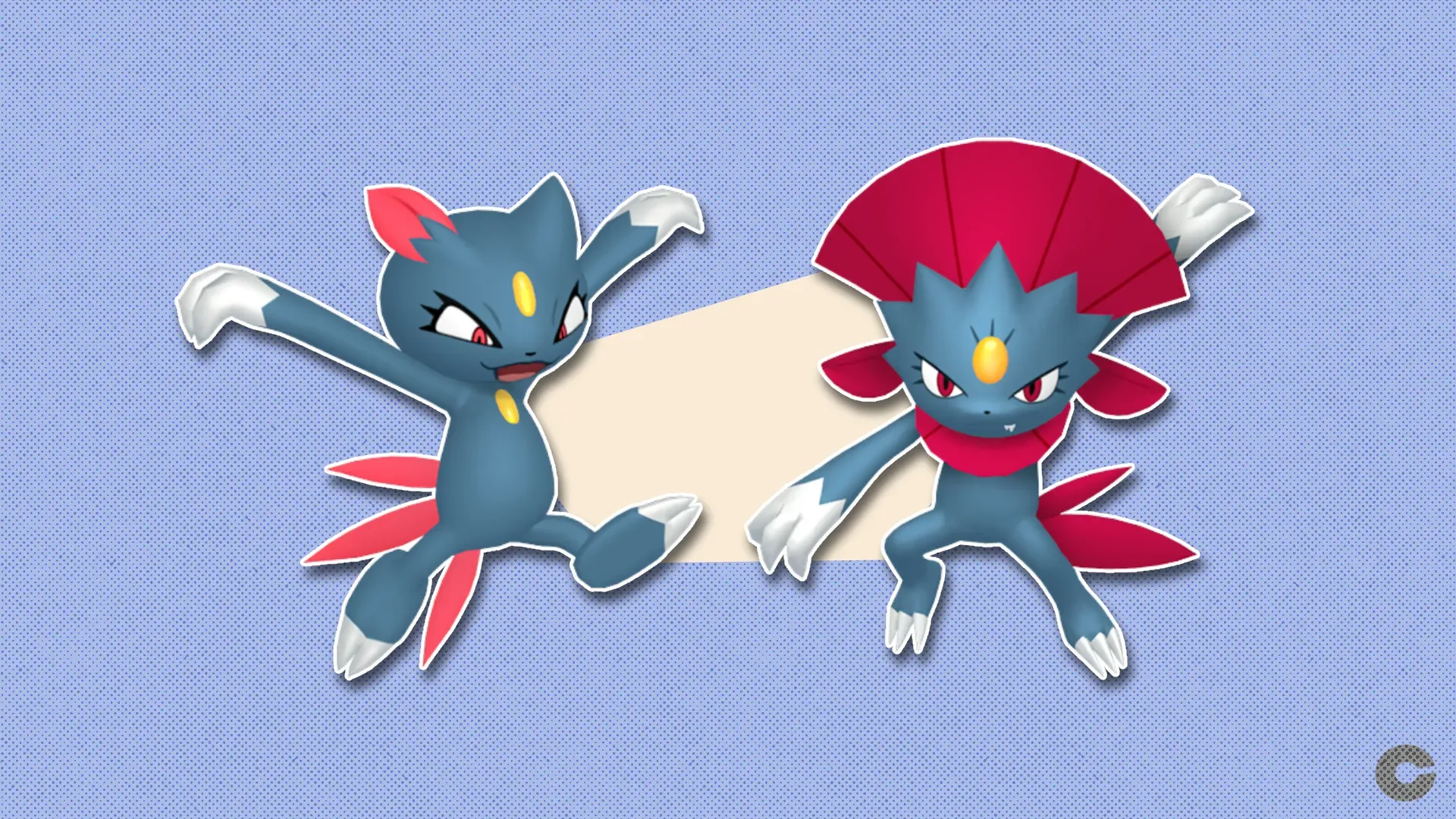 Sneasel and Weavile in front of a polygonal shape and textured background.