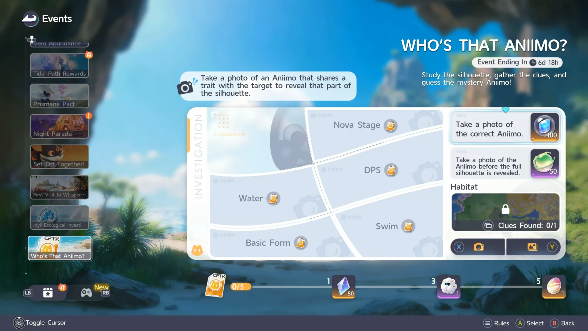 The 'Who's That Aniimo?' event screen in Aniimo.