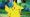 Pikachu making a peace sign in a forest.