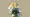 Professor Willow with Pikachu resting on his shoulder in front of a polygonal shape and textured background.