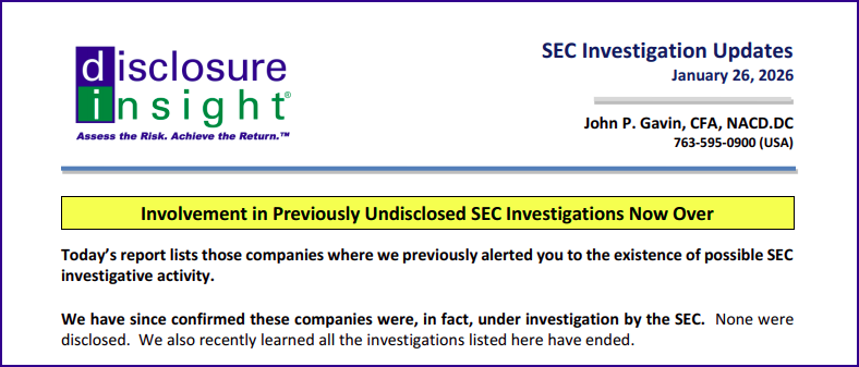 SEC Investigation Updates: January 26, 2026