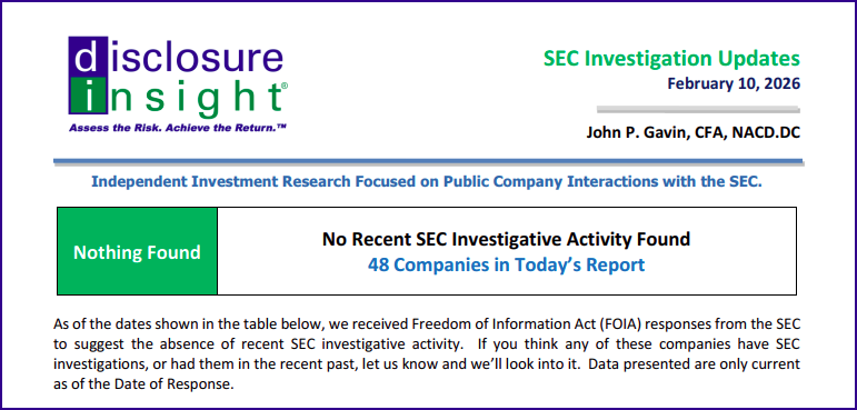 SEC Investigation Updates - February 10, 2026