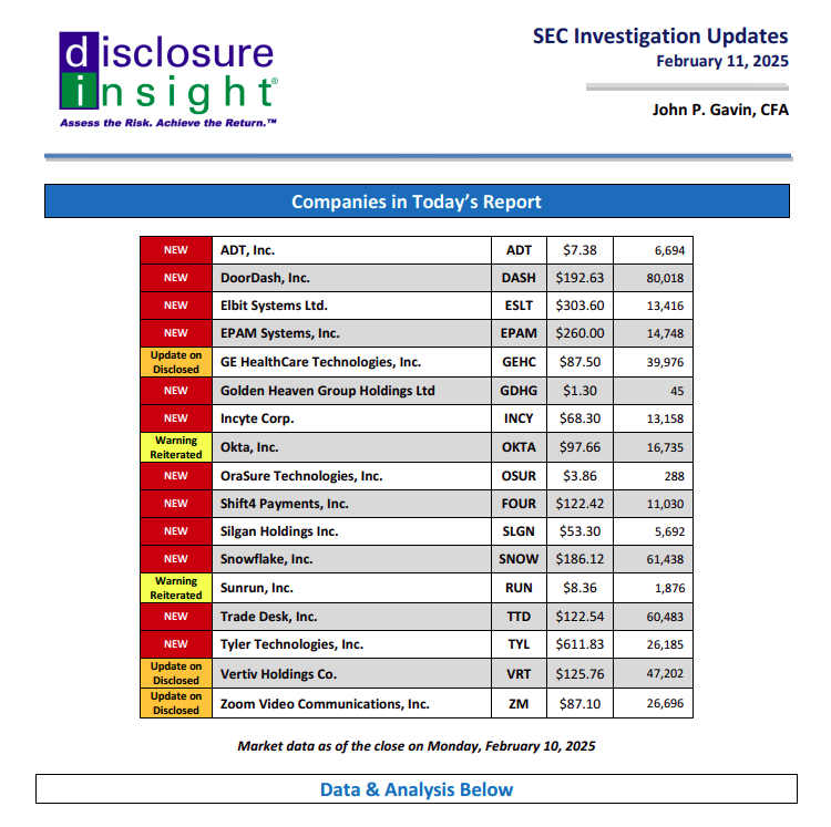 SEC Investigation Updates - February 11, 2025