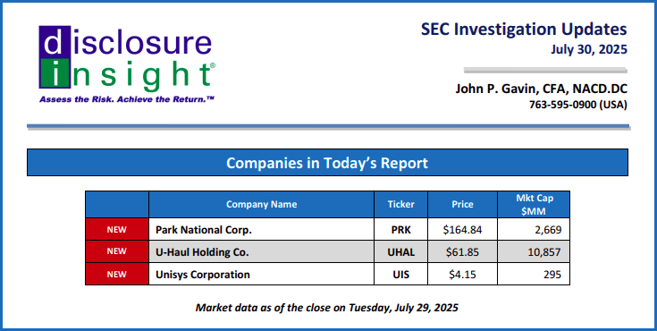 SEC Investigation Updates: July 30, 2025