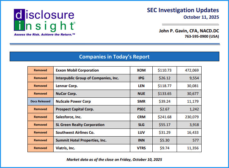 SEC Investigation Updates: October 11, 2025