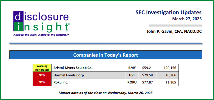 SEC Investigation Updates - March 27, 2025