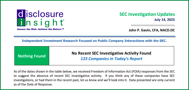 SEC Investigation Updates - July 14, 2025