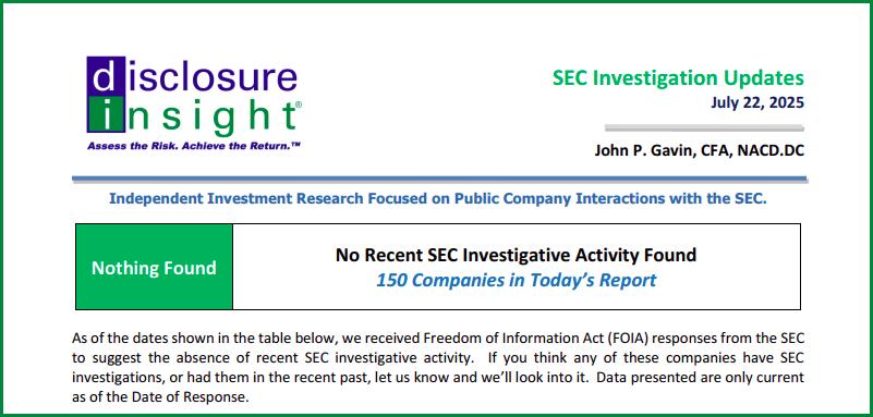 SEC Investigation Updates - July 22, 2025