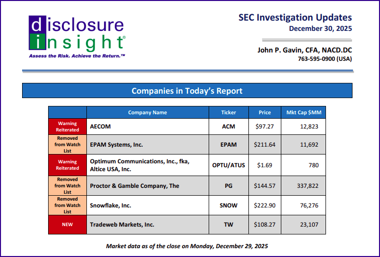 SEC Investigation Updates: December 30, 2025