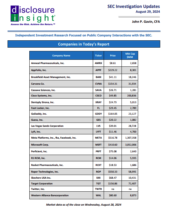 SEC Investigation Updates - August 29, 2024