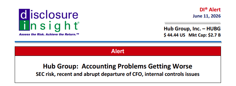 DI Alert: Hub Group - Accounting Problems Getting Worse