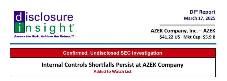 Internal Controls Shortfalls Persist at AZEK Company