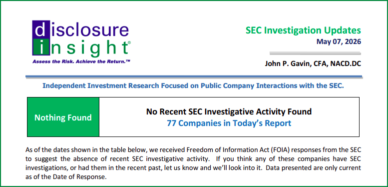 SEC Investigation Updates - May 07, 2026