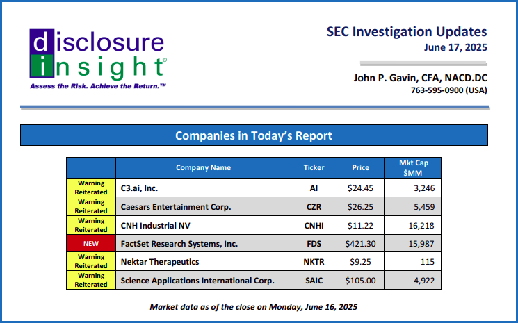 SEC Investigation Updates: June 17, 2025