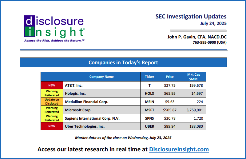 SEC Investigation Updates: July 24, 2025