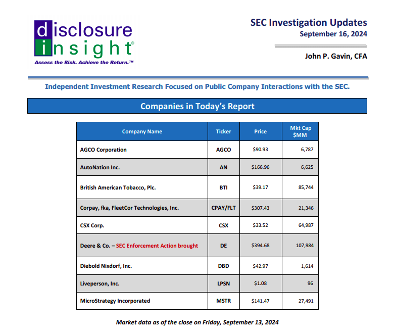 SEC Investigation Updates - September 16, 2024