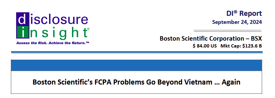 DI Report: Boston Scientific’s FCPA Problems Go Beyond Vietnam … Again