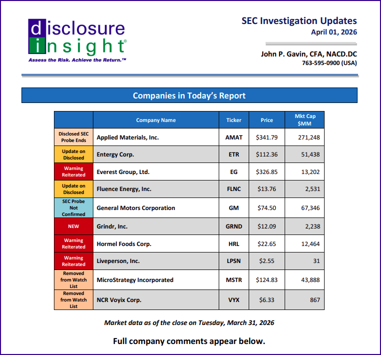 SEC Investigation Updates: April 01, 2026