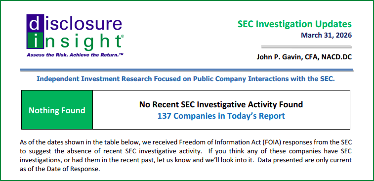 SEC Investigation Updates - March 31, 2026