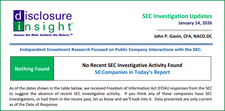 SEC Investigation Updates - January 14, 2026
