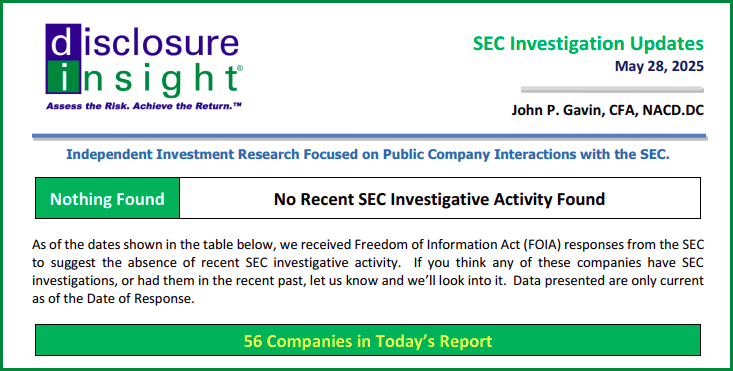 SEC Investigation Updates - May 28, 2025