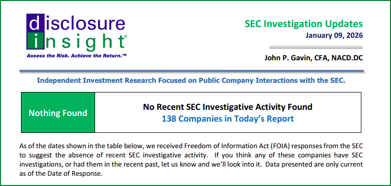 SEC Investigation Updates - January 09, 2026