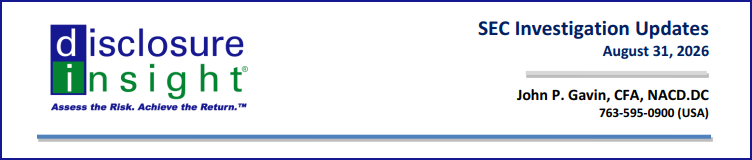 SEC Investigation Updates: August 31, 2026 (re-send)