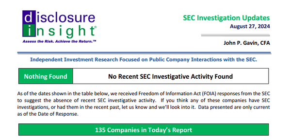 SEC Investigation Updates - August 27, 2024