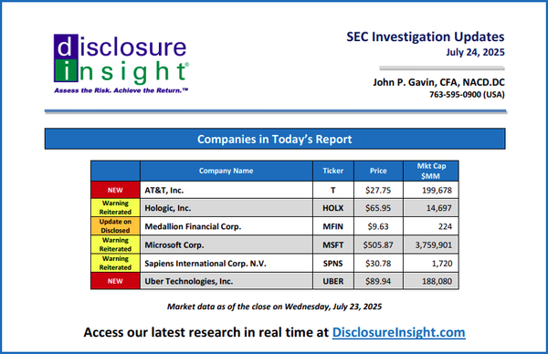 SEC Investigation Updates: July 24, 2025