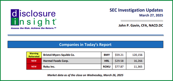 SEC Investigation Updates - March 27, 2025