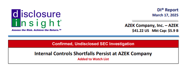 Internal Controls Shortfalls Persist at AZEK Company