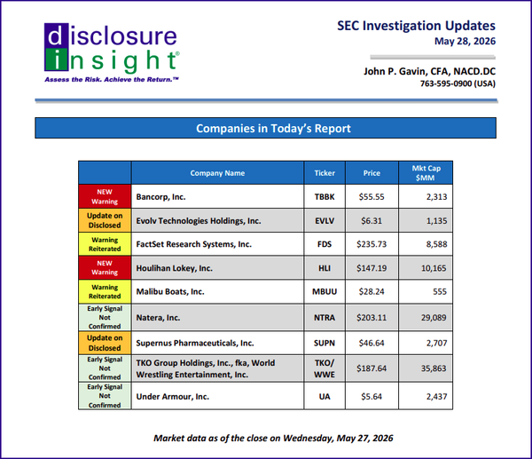 SEC Investigation Updates: May 28, 2026
